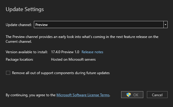 Update Settings in Visual Studio