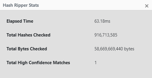 Hash Ripper results showing 916K hashes checked in 64ms