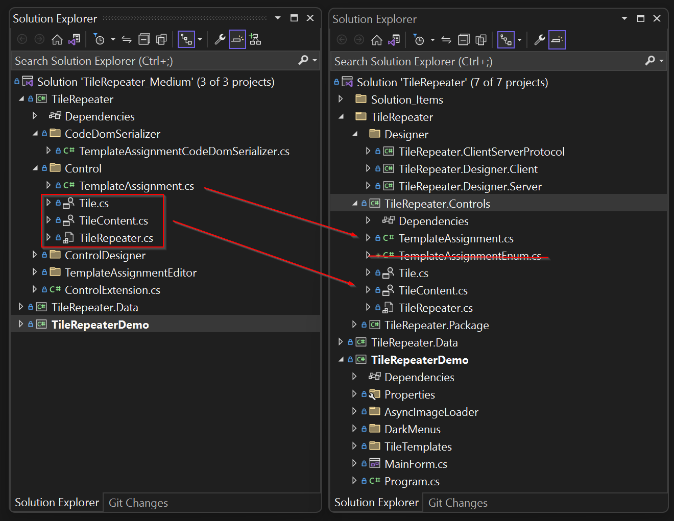 Showing in solution explorer, which classes to migrate for the control's runtime