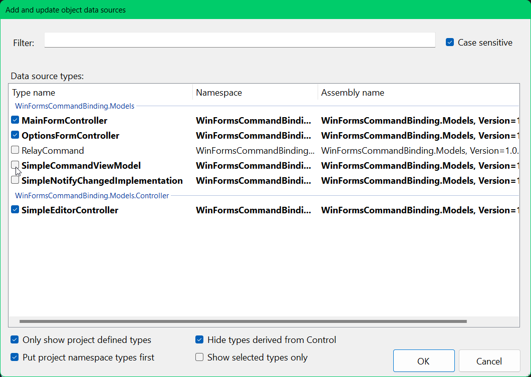 Screenshot showing the new Add Object Data Source dialog.