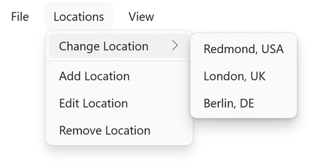 A menu bar that is displaying several locations