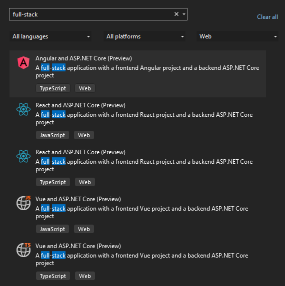 Visual Studio JavaScript templates