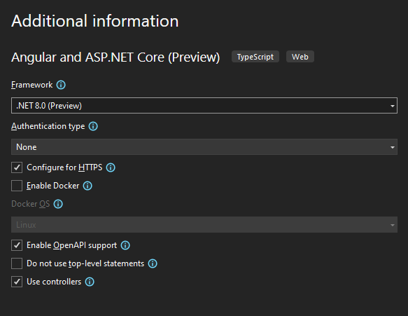 Visual Studio SPA template options for .NET