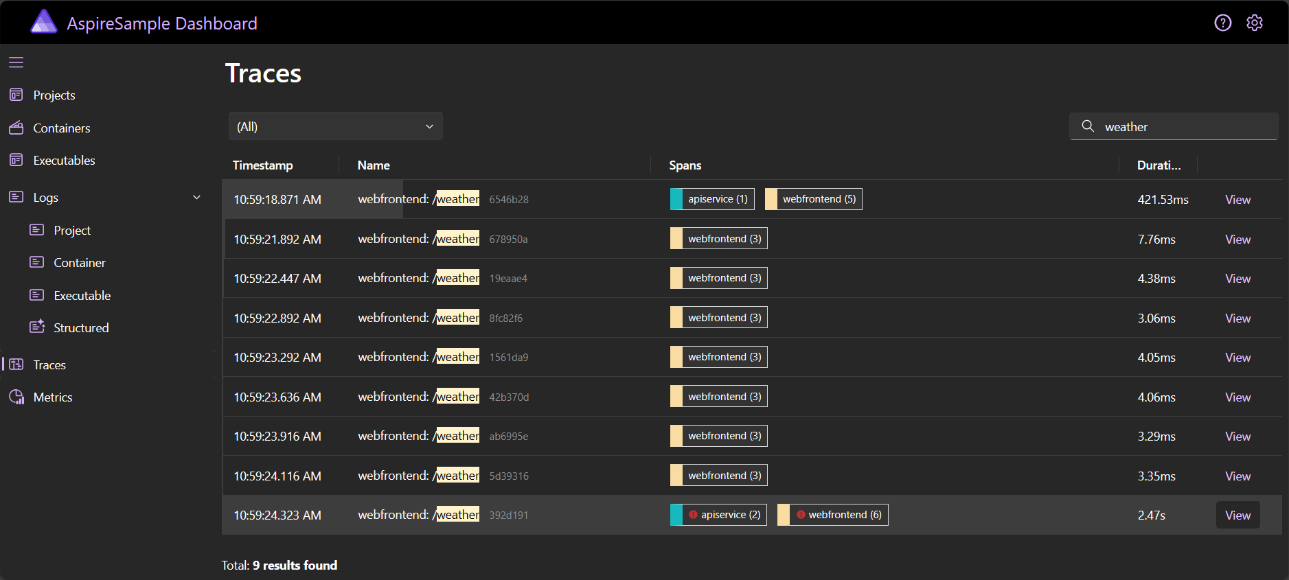 dotnetAspire-Distributed-Trace