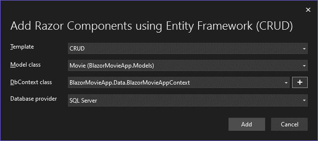 Blazor scaffolder options