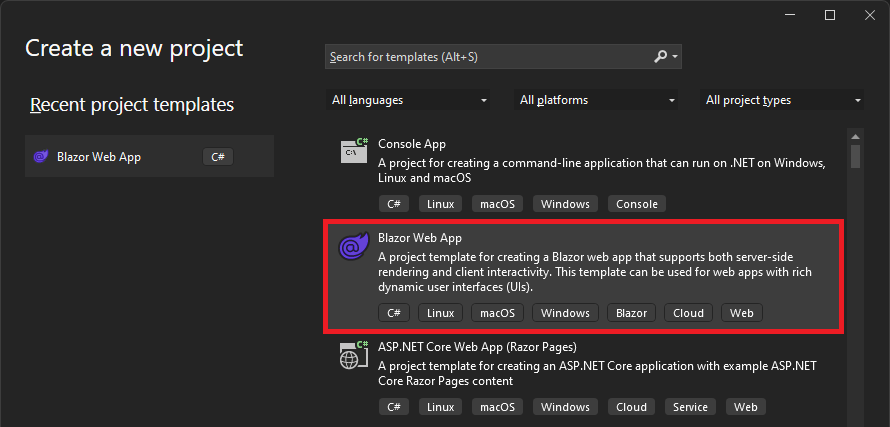 Blazor Web App template