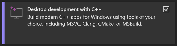 A screenshot of the 'Desktop development with C++' workload in the Visual Studio 2022 installer