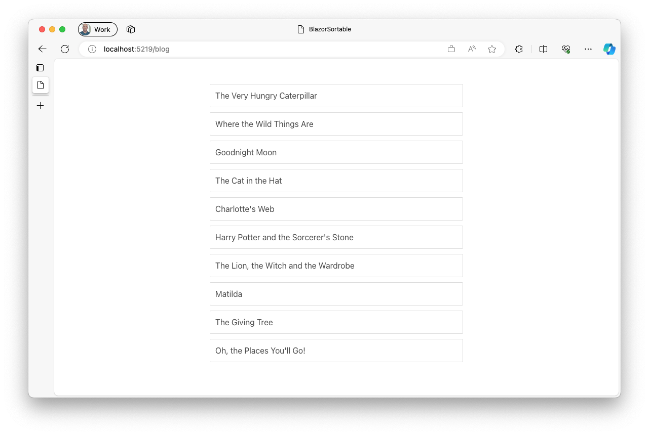 a screenshot of a sortable list of books