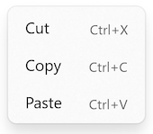 Screenshot of context menu item keyboard accelerators