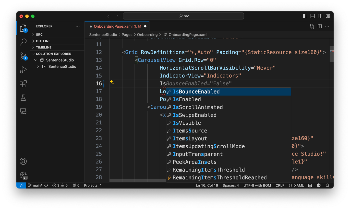 VS Code with xaml intellisense