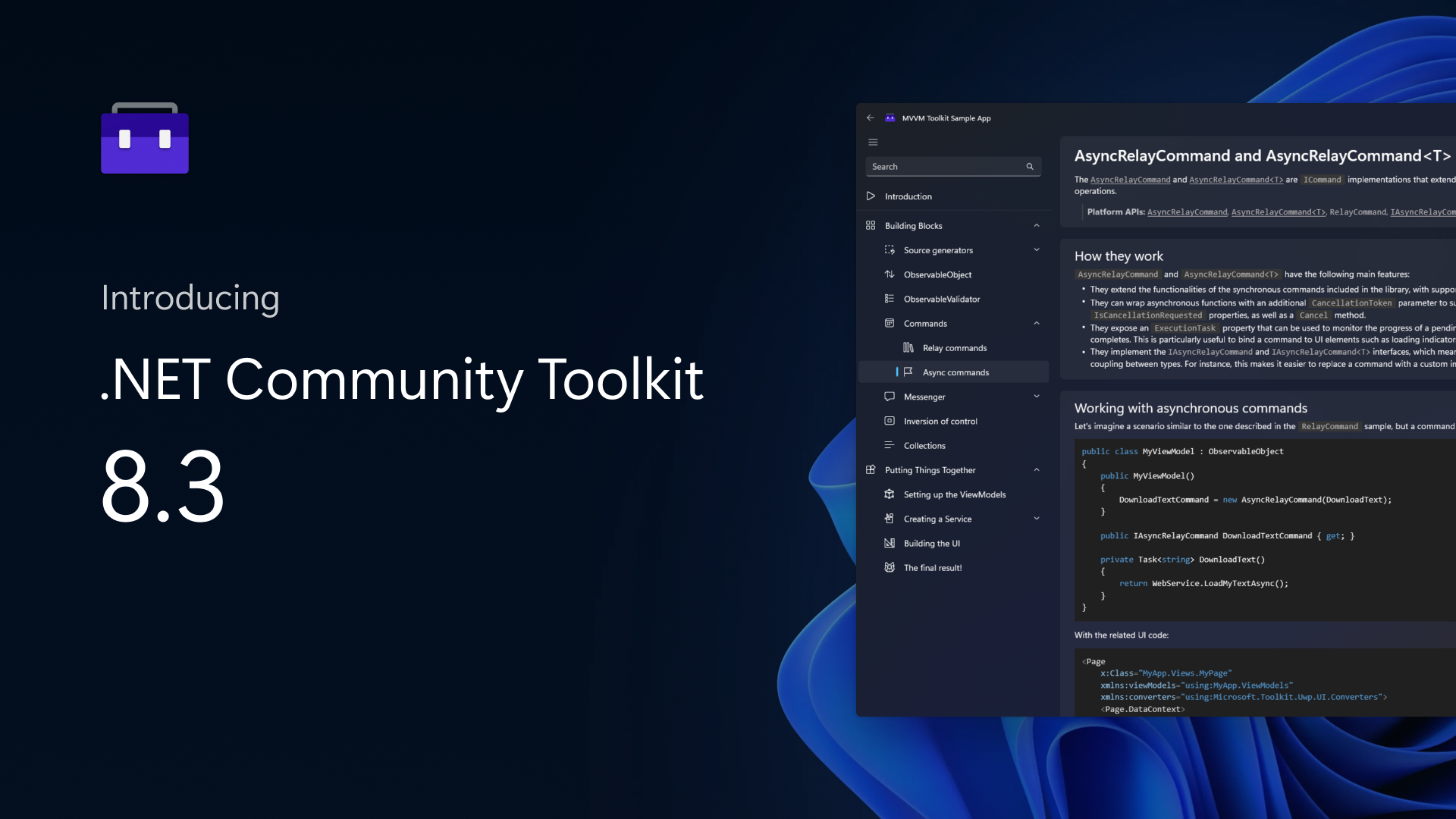 We’re happy to announce the official launch of the 8.3 release of the .NET Community Toolkit! This new version includes .NET 8 and NativeAOT sup