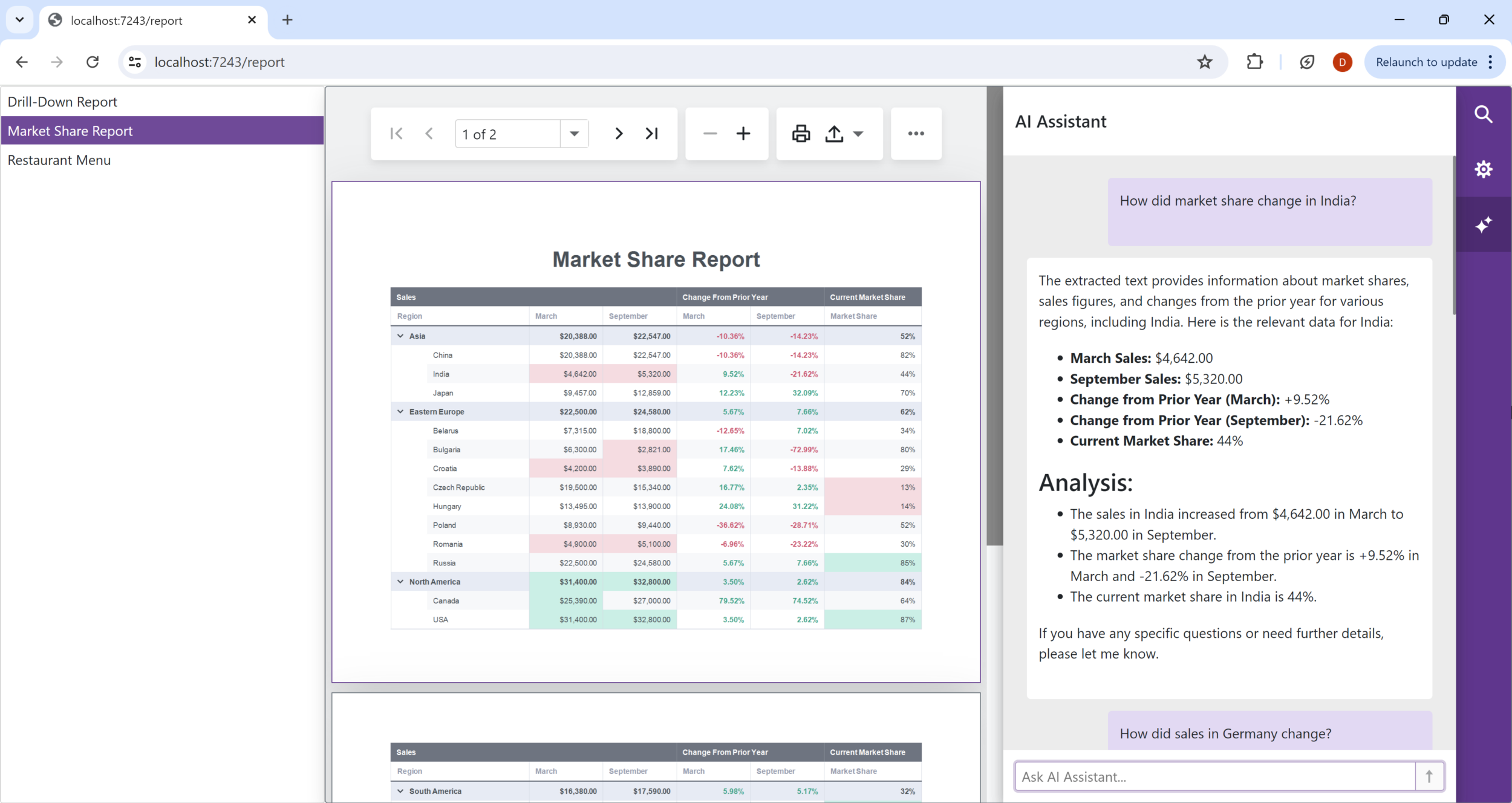 DevExpress AI Assistant integrated with their report viewer