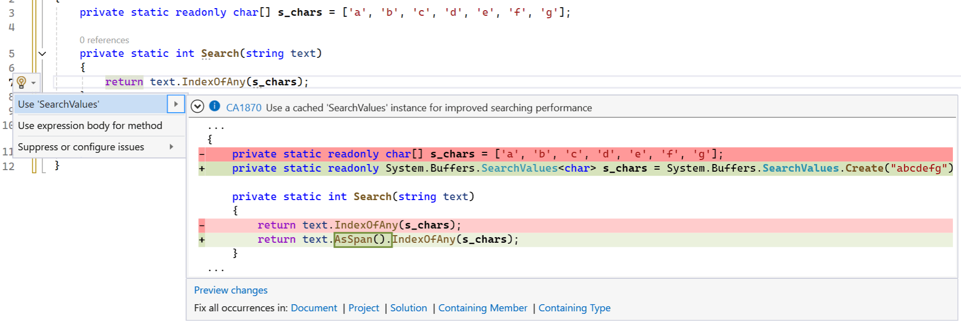 CA1870 analyzer for SearchValues