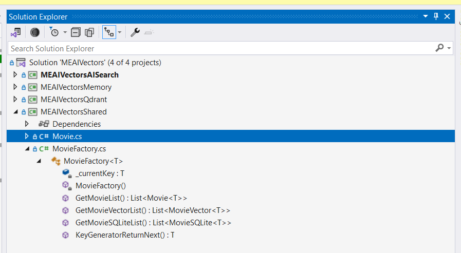 Visual Studio Solution Explorer including all the sample projects