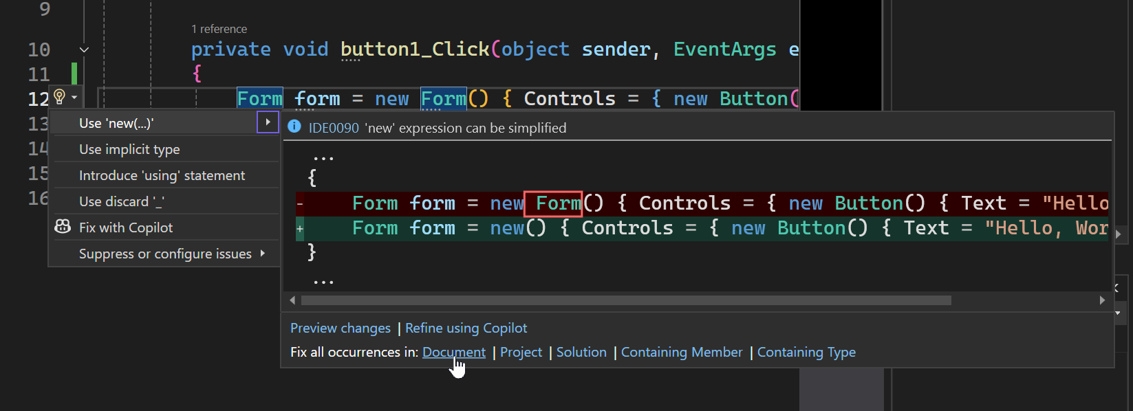 Screenshot of a selection of Analyzers in the Visual Studio IDE Editor