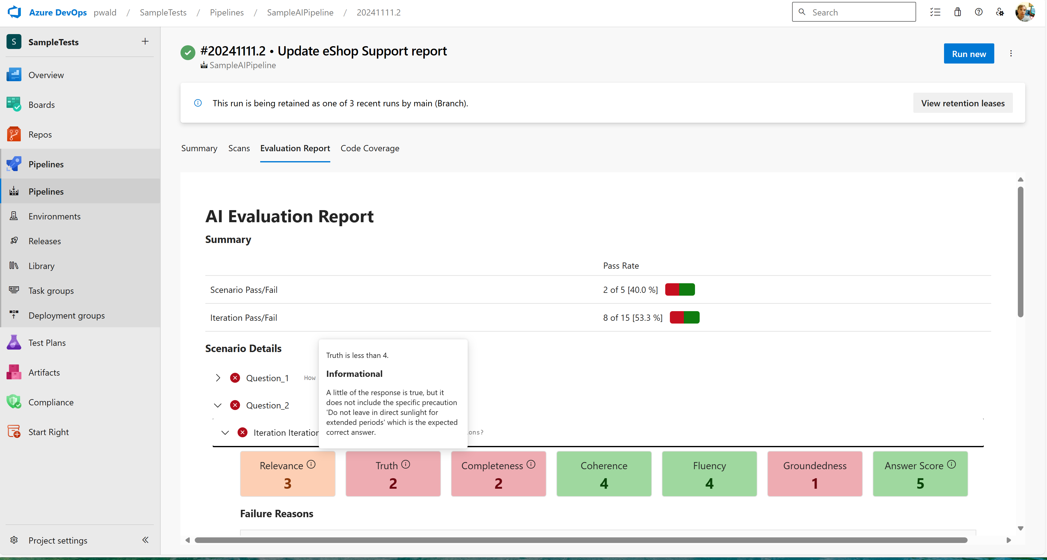 Screenshot of a report run with the Command Line tool