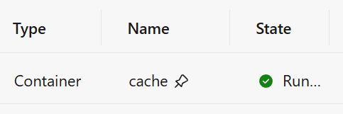 .NET Aspire dashboard showing a pin next to the cache resource