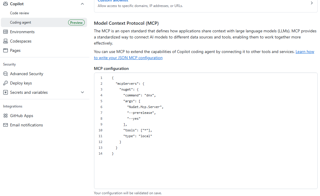 GitHub Copilot coding agent configuration