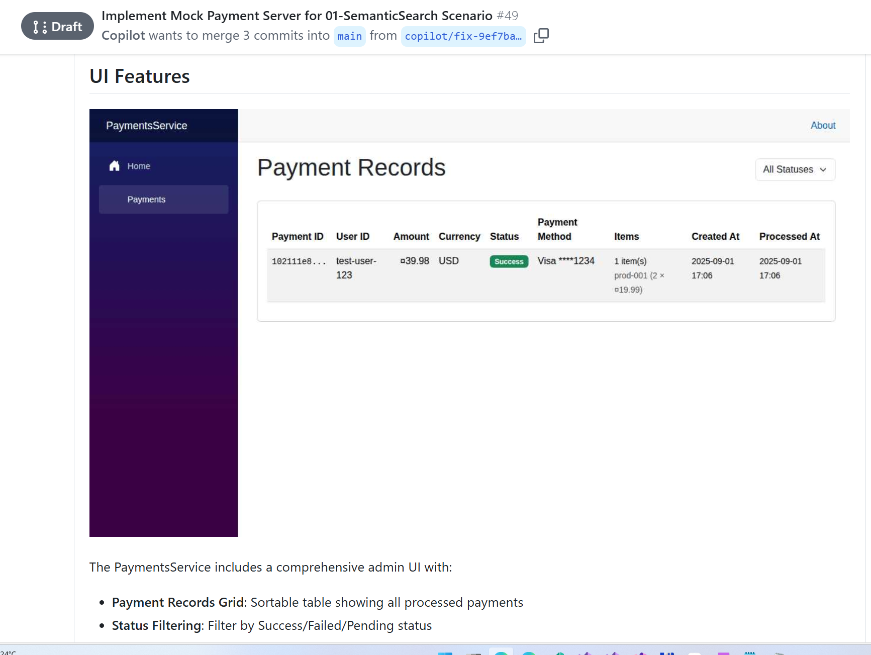 Payment Service PR with Screenshots