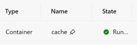 Aspire dashboard showing a pin next to the cache resource