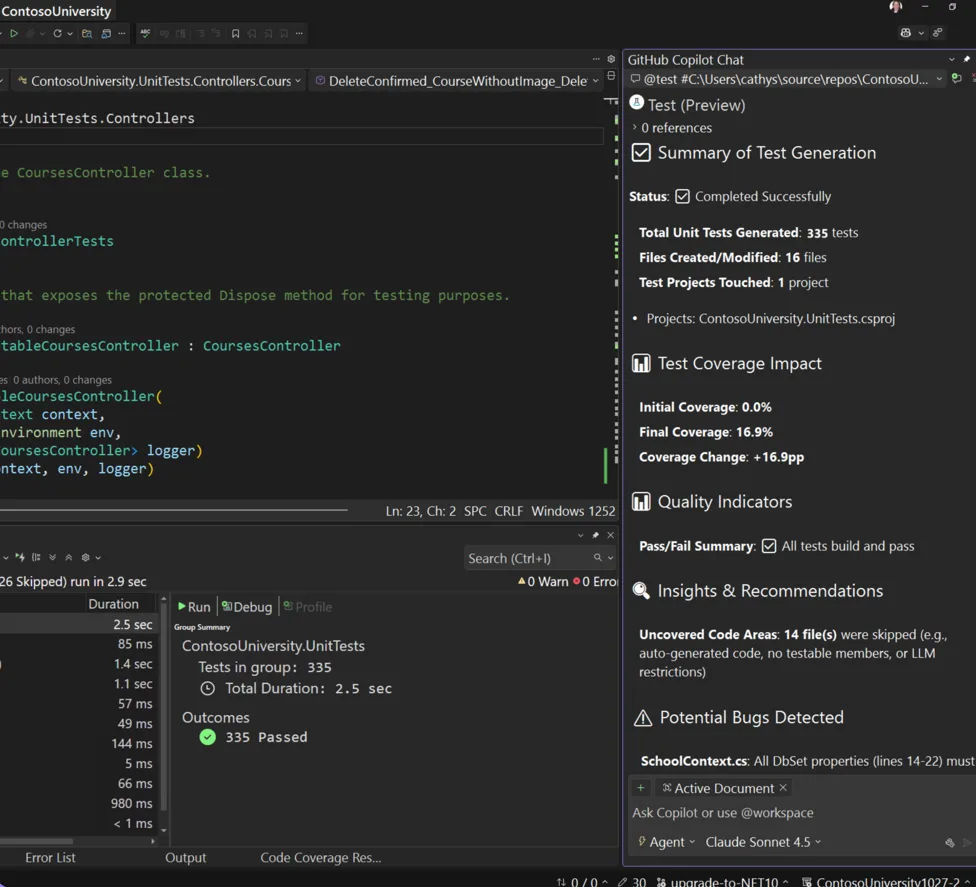 GitHub Copilot testing generating unit tests in Visual Studio