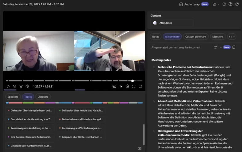 Mom explains the REFA time study approach in Teams meeting