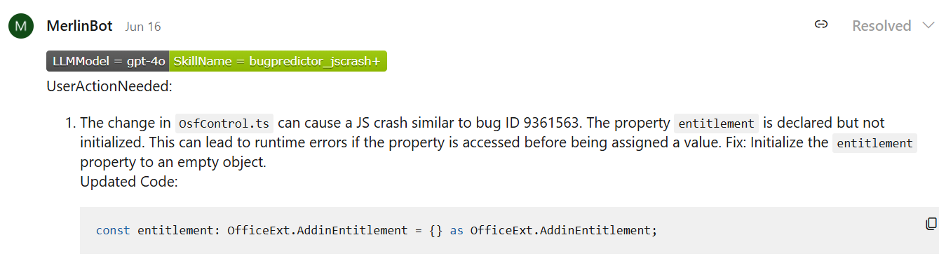 Screenshot of pull request code review with customized review