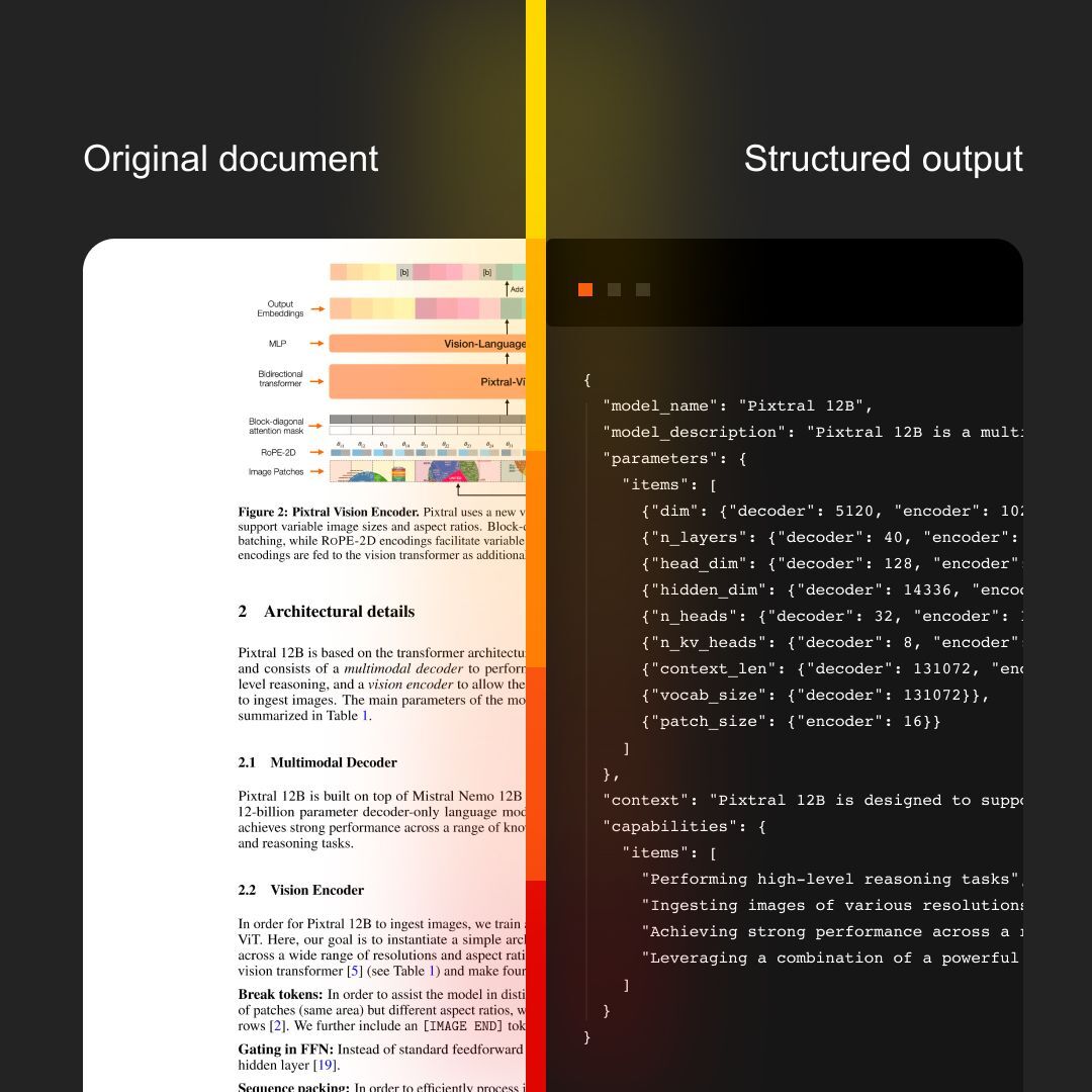 Mistral Document AI converting a scientific PDF into structured JSON with preserved tables and headings