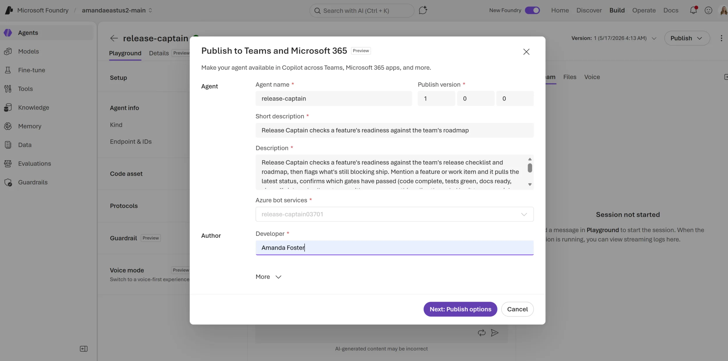 Publish Foundry agent to M365 and Teams