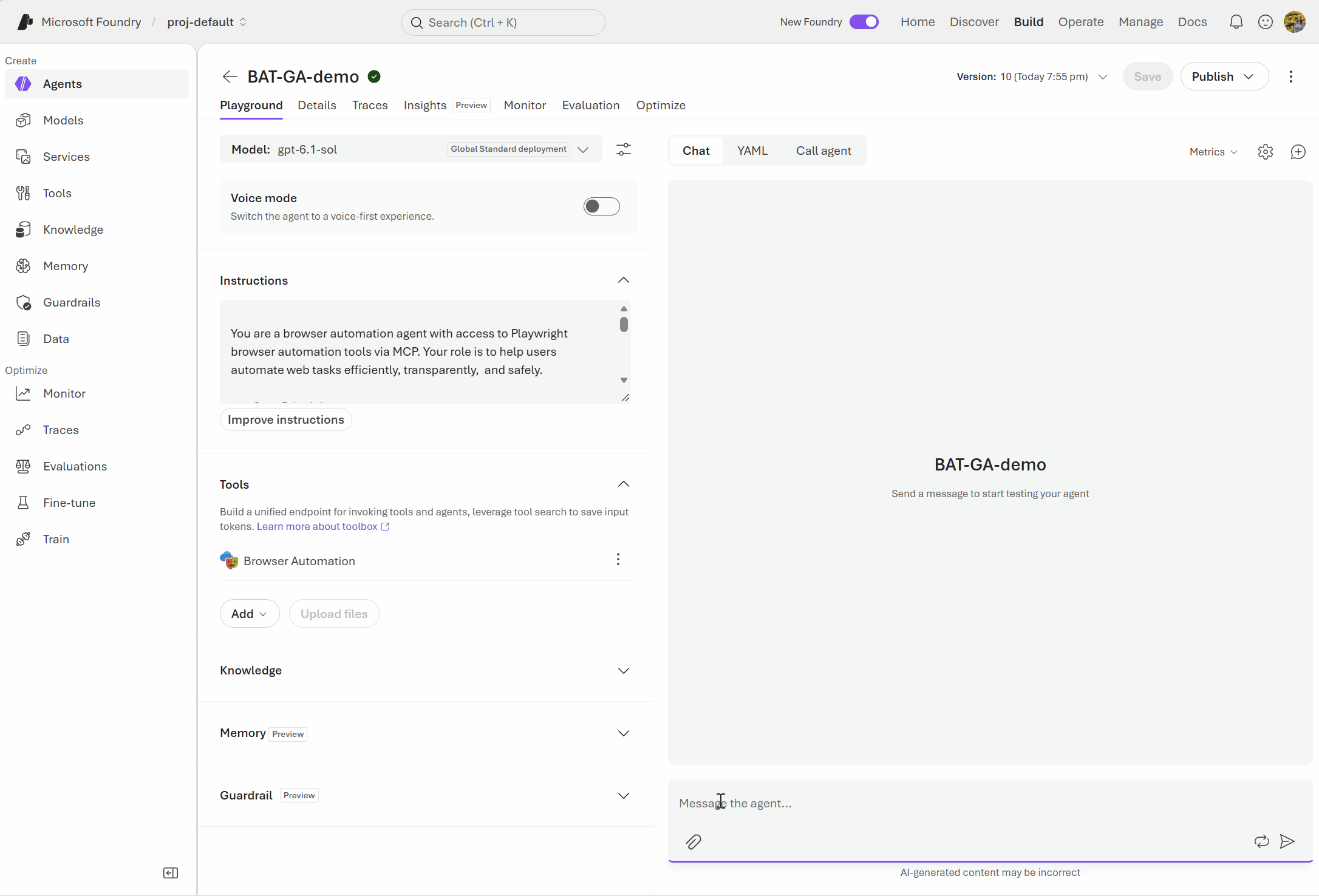 Adding Browser Automation Tool to an agent in Microsoft Foundry