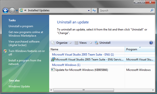 Vista - View installed updates