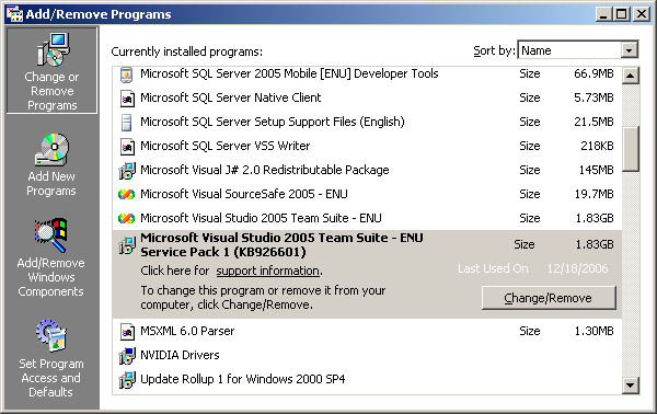 Windows 2000 - Add/Remove Programs