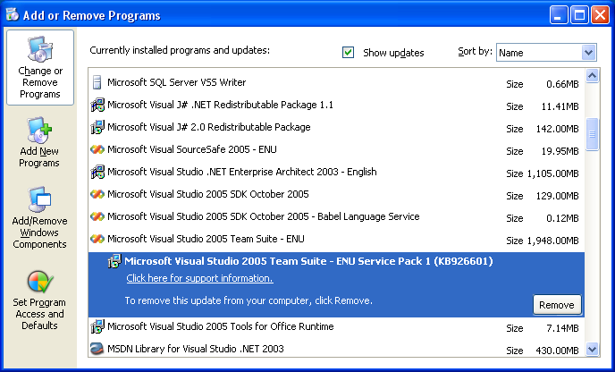 Windows XP - Add or Remove Programs