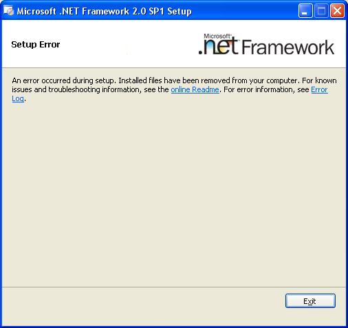 net framework 10 service pack 8 a échoué