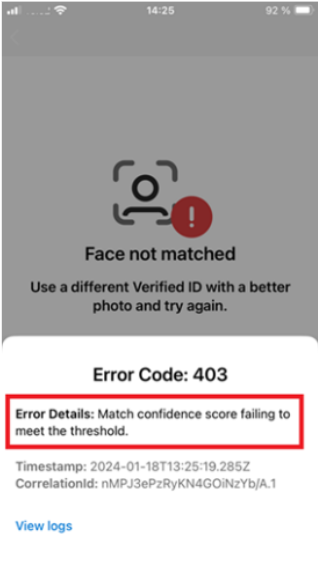 error code 403 - face not matched screenshot