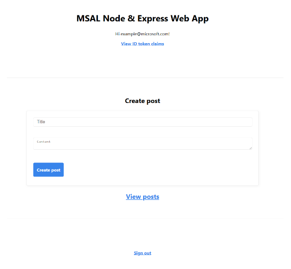 MSAL Node and Express web app create post