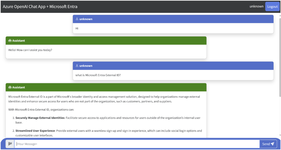 Azure open AI chat app and Microsoft Entra