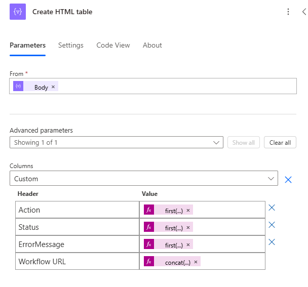 Create HTML table