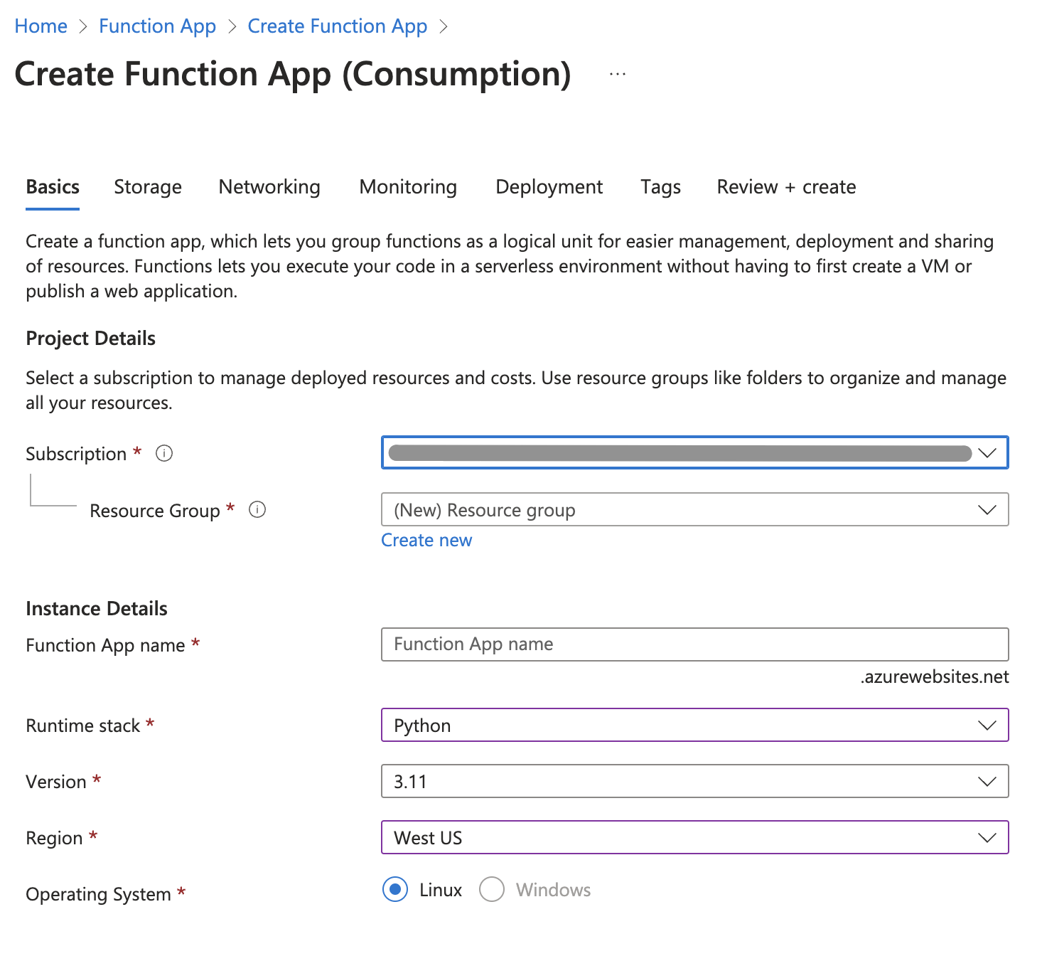 Create an Azure function in the cloud UI