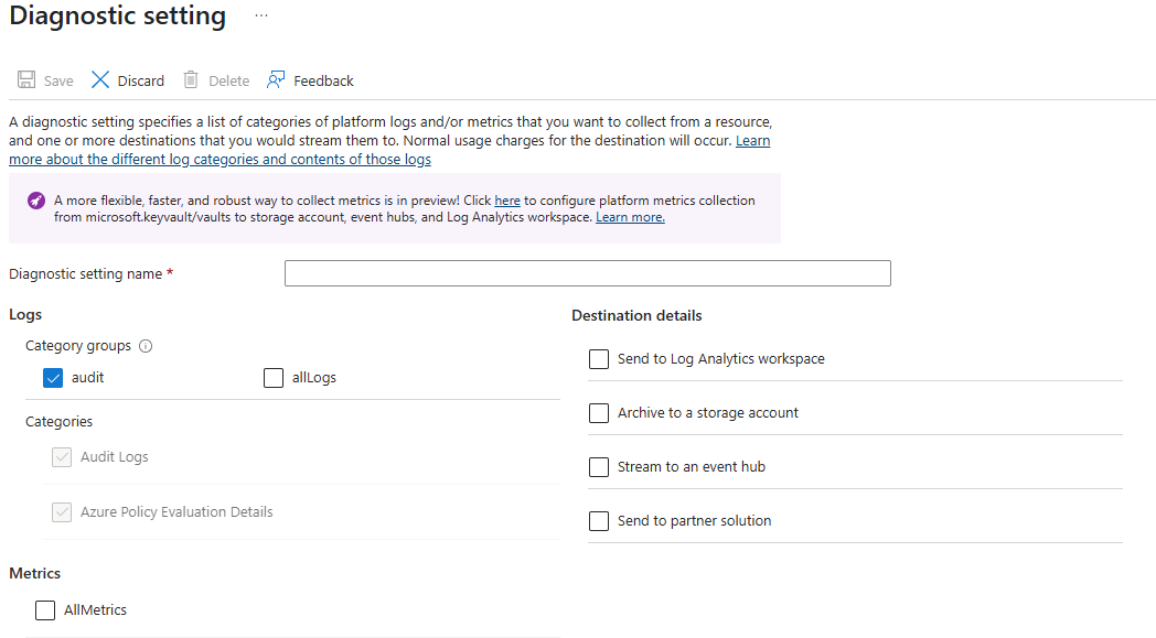 Azure KeyVault Diagnostic setting