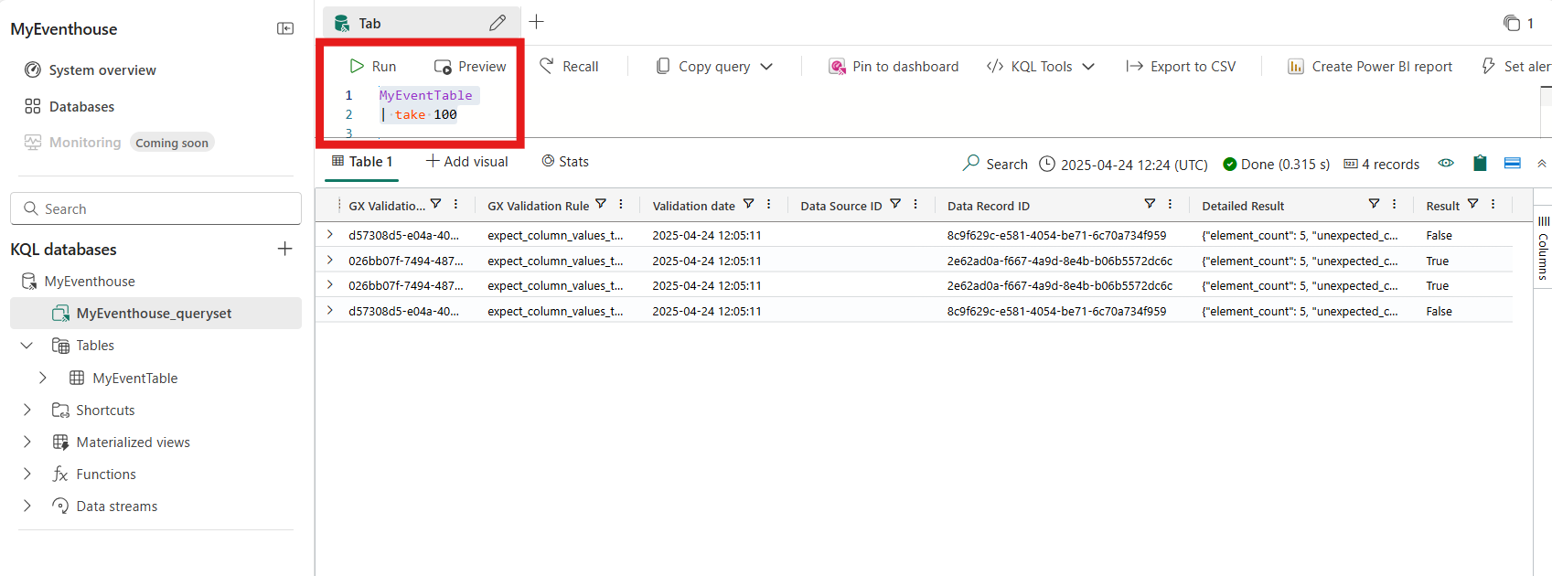View Data using KQL Queryset