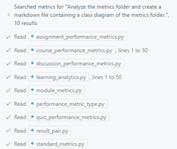 Screenshot of Copilot chat showing how the AI read some files partially