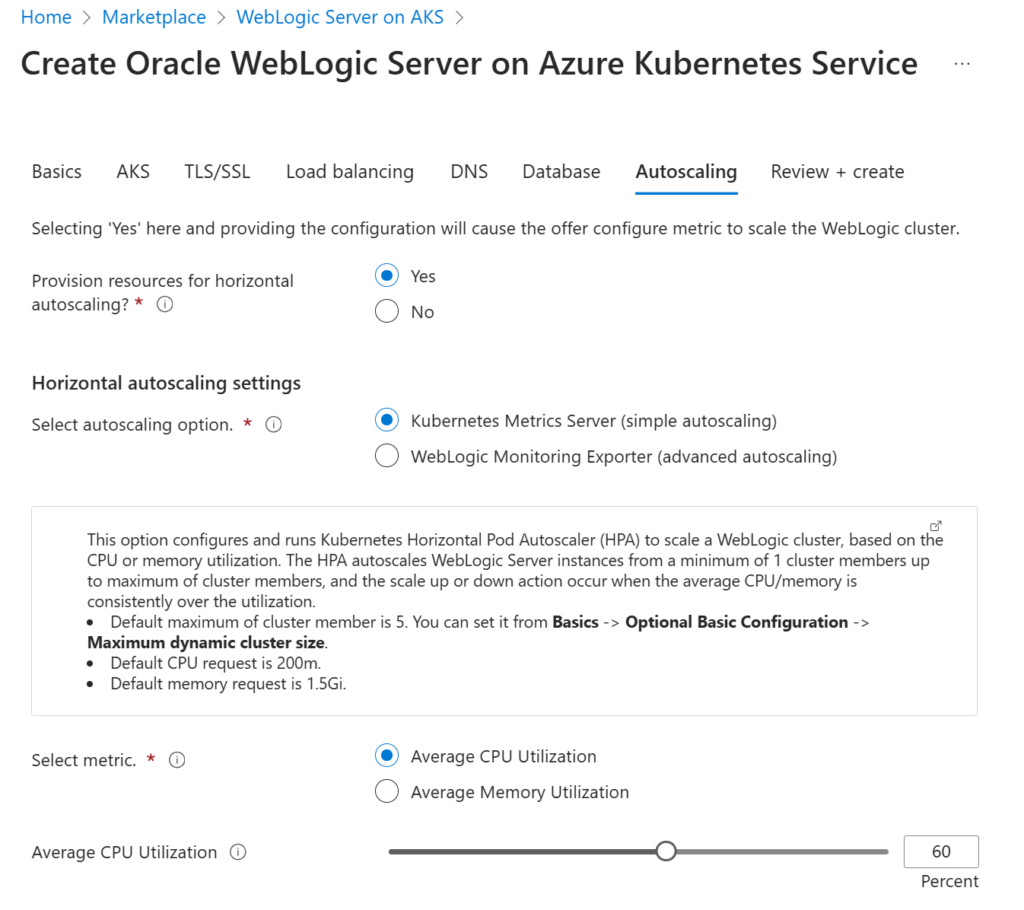 Image Auto scaling in WebLogic on AKS