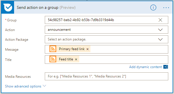 Send action on a group dialog box