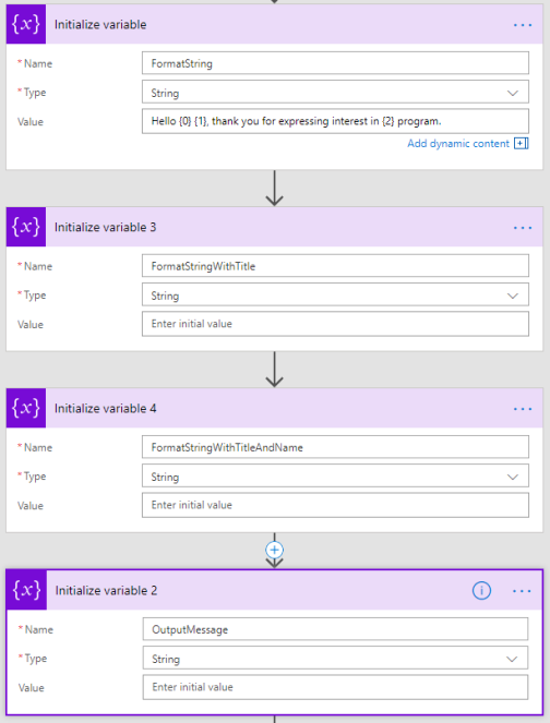 Screenshot of variables