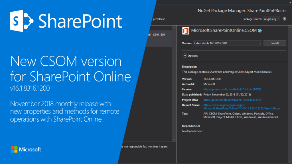 New SharePoint CSOM version released for SharePoint Online – November 2018