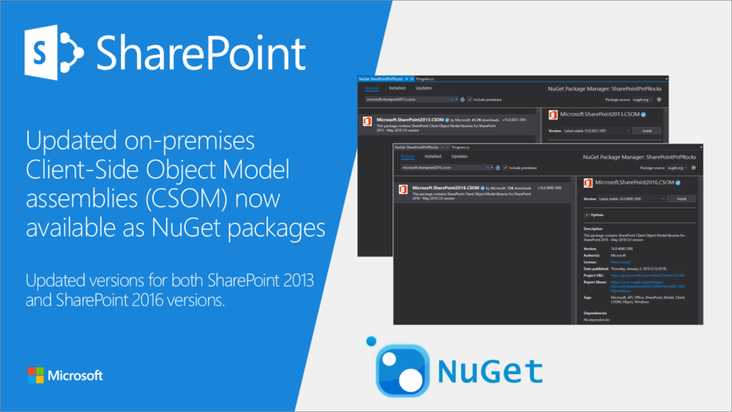 Updated versions of the SharePoint on-premises CSOM NuGet packages