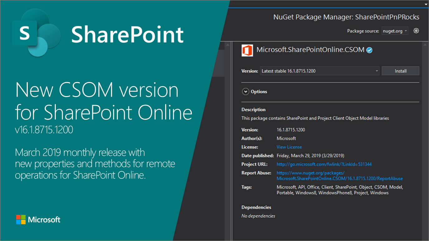 New SharePoint CSOM version released for SharePoint Online – March 2019