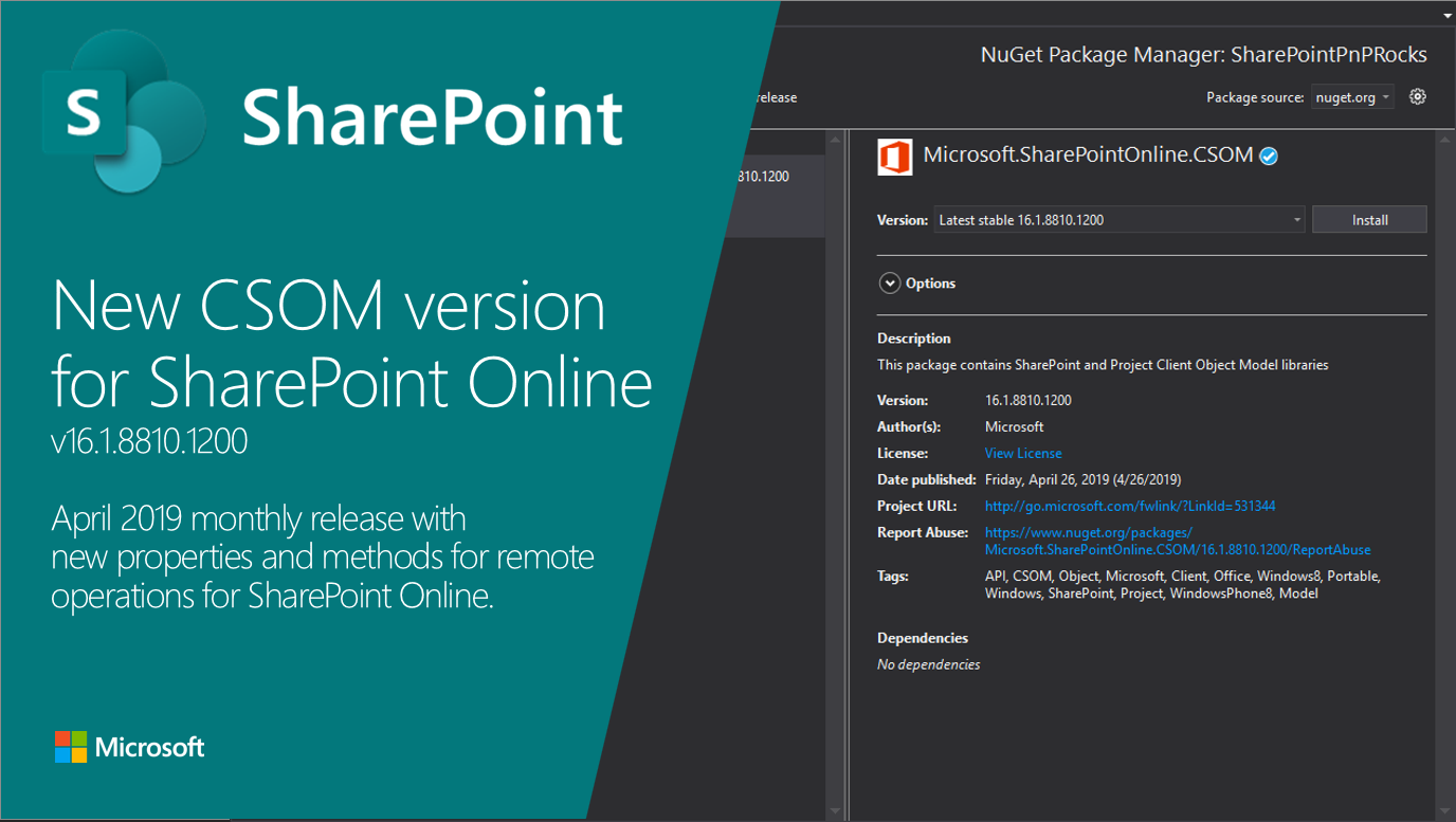 New SharePoint CSOM version released for SharePoint Online – April 2019