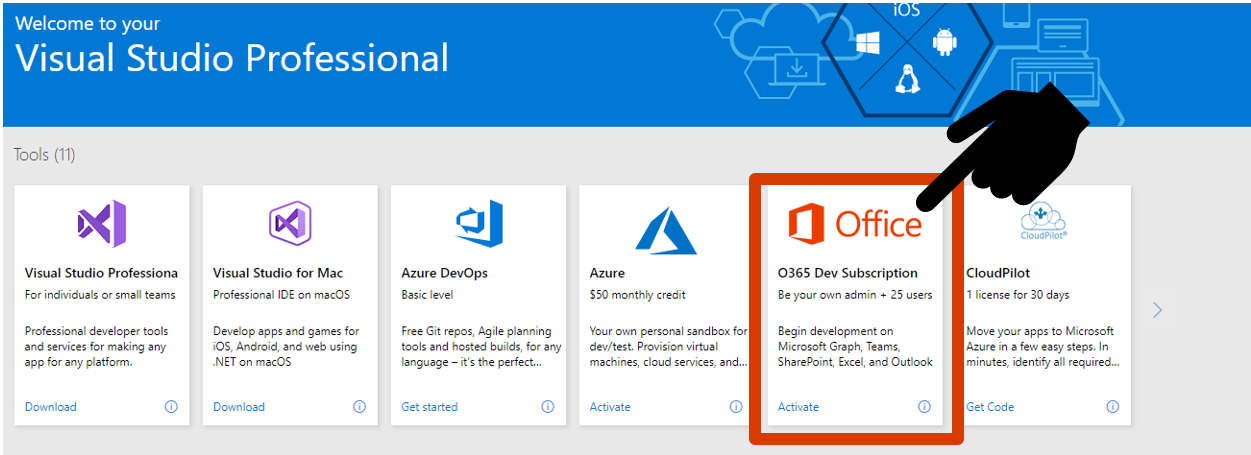 How to install the Office 365 developer subscription in your Visual Studio Professional subscription